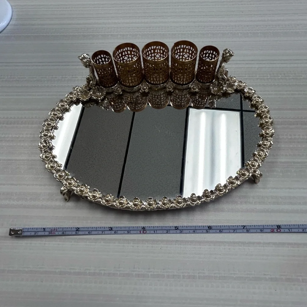 Vintage Sam Fink signed vanity lipstick holder and hand mirror 1950s